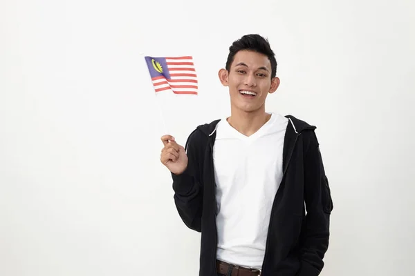 Joven Malayo Adolescente Sosteniendo Bandera Malaysia — Foto de Stock