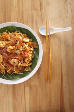 Üstten Görünüm Malezya ünlü gıda Penang kuey teow kızarmış