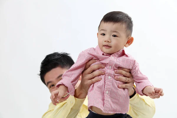 Father His Little Son Posing Studio — Stock Photo, Image