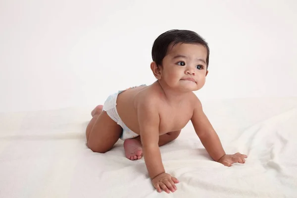 Malay Boy Crawling White Background — Stock Photo, Image