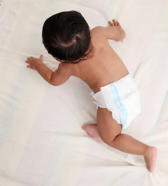 Top View Malay Baby Turning Crawl — Stock Photo, Image