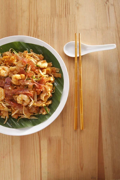 Ovanifrån Malaysiska Berömda Mat Penang Stekt Kuey Teow — Stockfoto