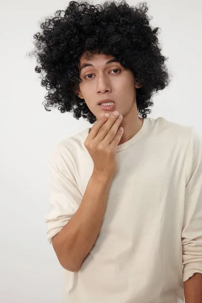 Malay Teenage Wearing Funny Wig Posing Studio — Stock Photo, Image