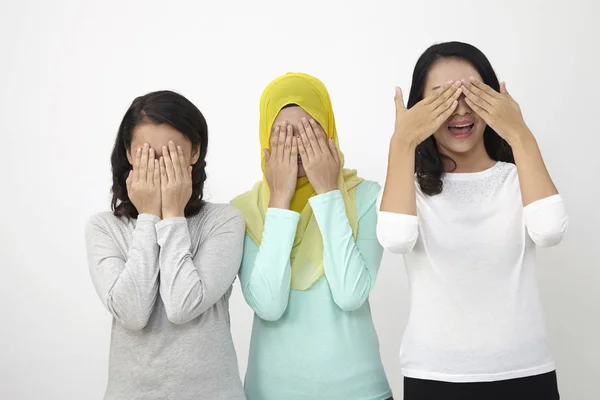 Three Malasian Women Posing Studio — Stock Photo, Image