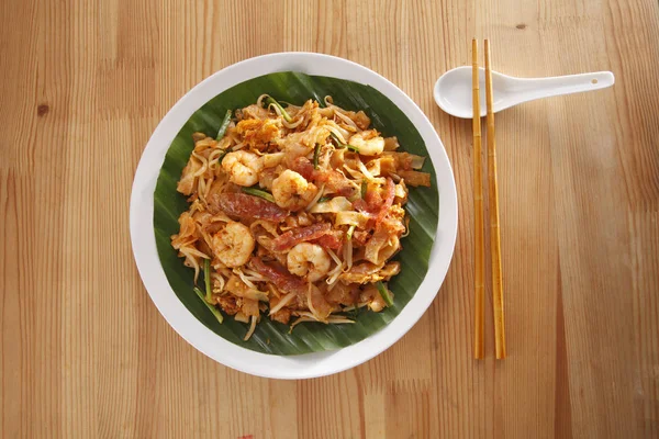 Ovanifrån Malaysiska Berömda Mat Penang Stekt Kuey Teow — Stockfoto