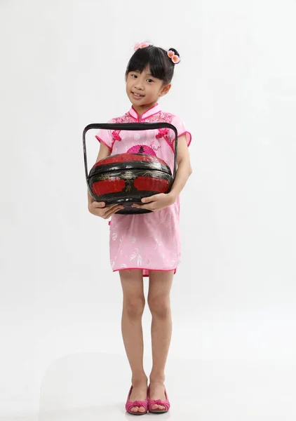Chinese Girl Traditional Clothing Greeting — Stock Photo, Image