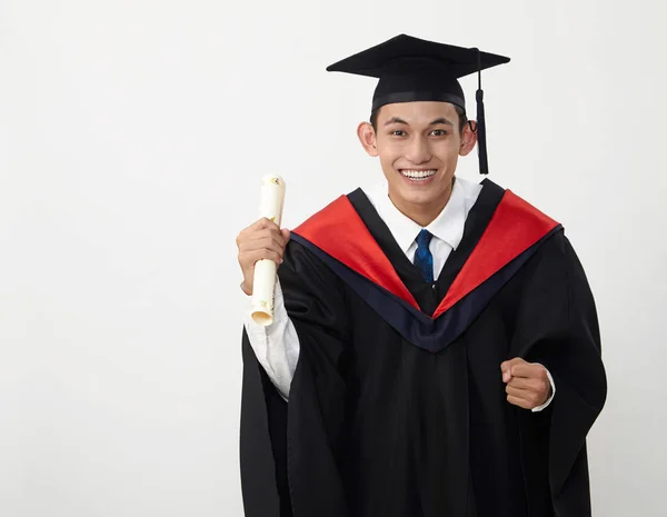 Junge Malaiische Teenager Hochschulabsolventen Tragen Seil Besitz Zertifikat — Stockfoto