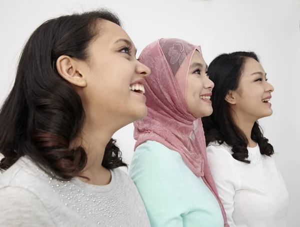 三多种族的马来西亚站在一排看远 — 图库照片