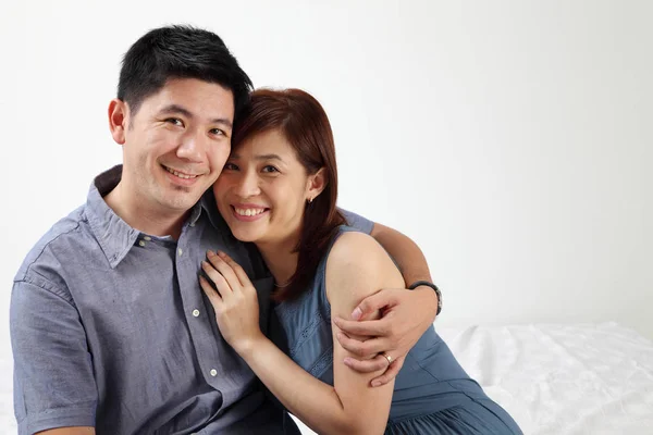 Loving Couple Hugging White Background — Stock Photo, Image