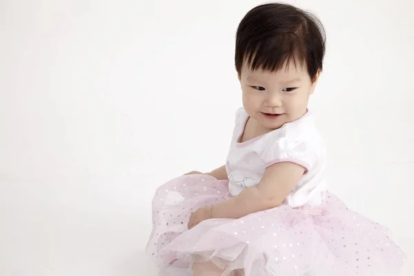 Chinese Baby Girl Wearing Party Dress Posing Studio — Stock Photo, Image