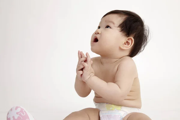 Chinese Baby Girl Sitting Surprised Face — Stock Photo, Image