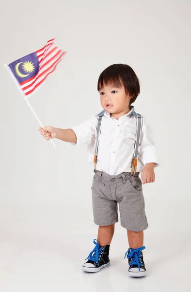 Chinese Jongen Houdt Van Maleisië Vlag — Stockfoto