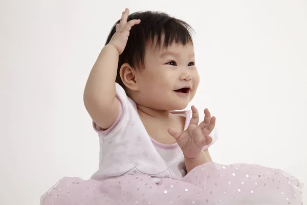 Chinese Baby Girl Wearing Party Dress Posing Studio — Stock Photo, Image