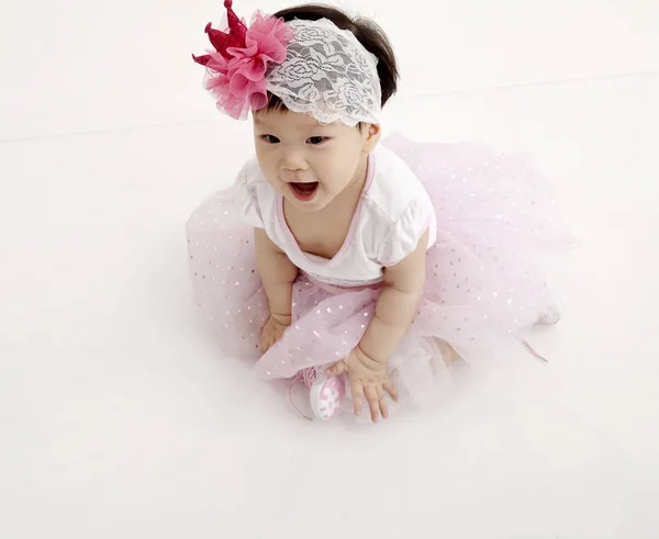 Chinese Baby Girl Wearing Party Dress Posing Studio — Stock Photo, Image