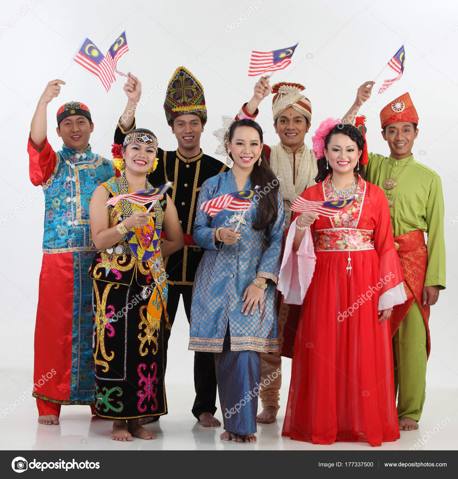 Malaysian People Traditional Clothes Posing Studio Stock Photo by