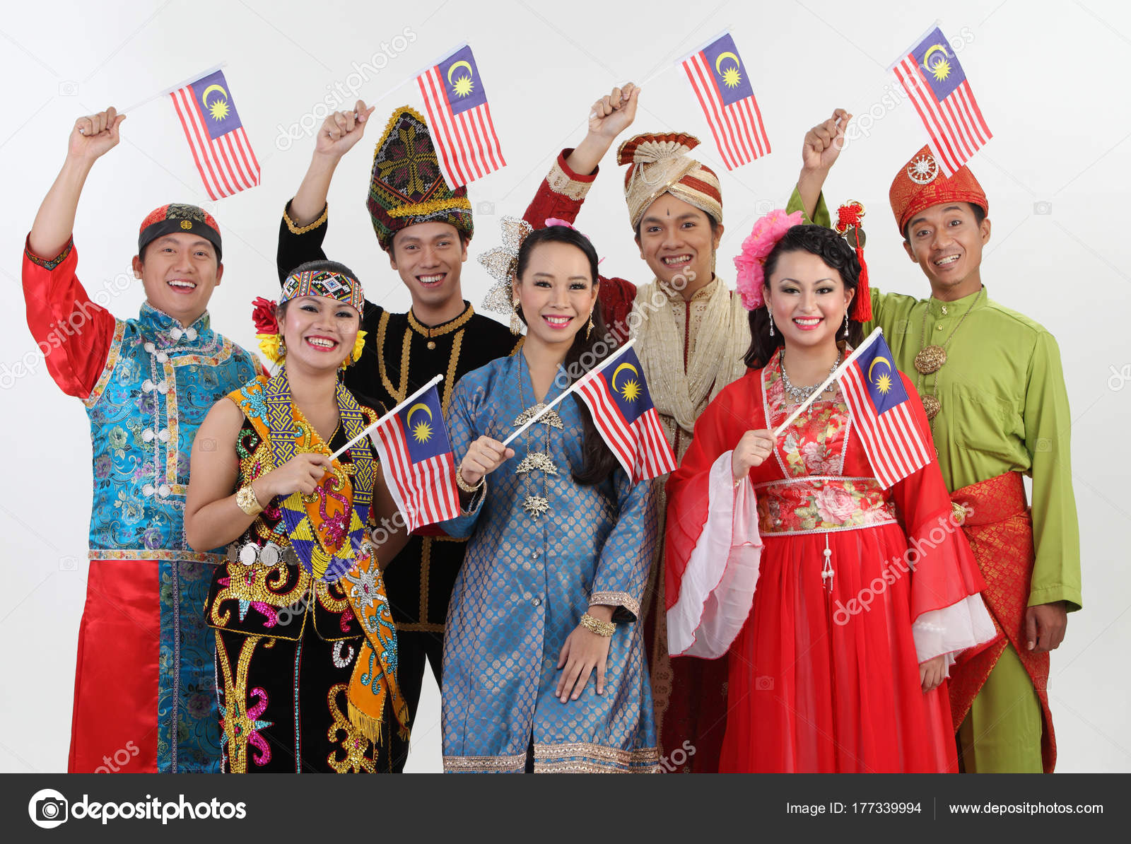 Malaysian People Traditional Clothes Posing Studio Stock Photo by