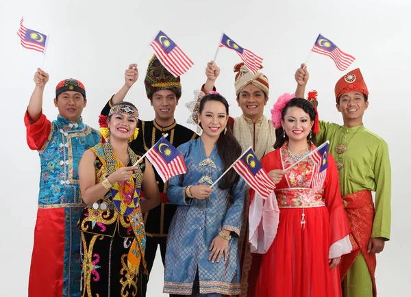 Malaysian People Traditional Clothes Posing Studio — Stock Photo, Image