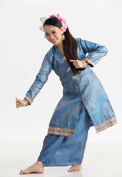 Malay Woman Traditional Costume Dancing Studio — Stock Photo, Image