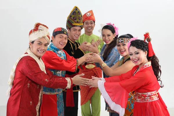 Malaysian People Traditional Clothes Posing Studio — Stock Photo, Image