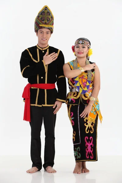Couple Borneo Dancing Posing Studio — Stock Photo, Image