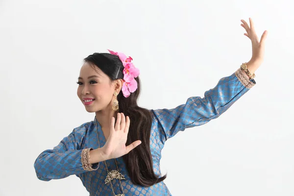 Malay Woman Traditional Costume Dancing Studio — Stock Photo, Image