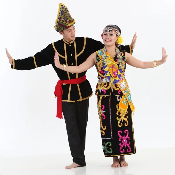 Couple Borneo Dancing Posing Studio — Stock Photo, Image