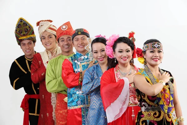 Malaysian People Traditional Clothes Posing Studio — Stock Photo, Image