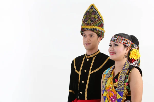 Couple Borneo Dancing Posing Studio — Stock Photo, Image