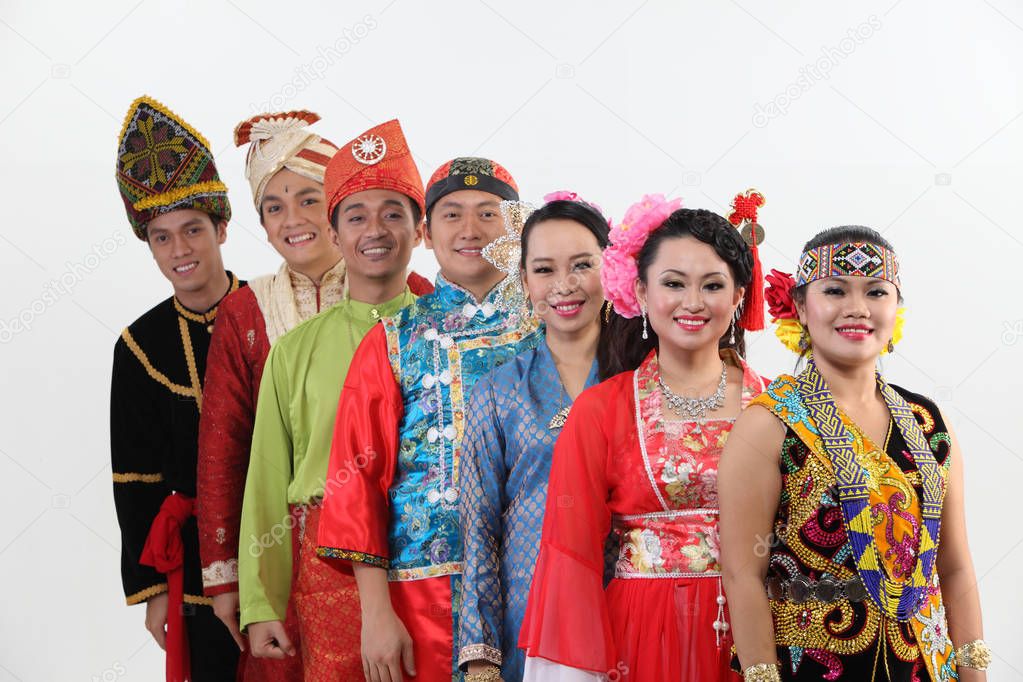 Malaysian People Traditional Clothes Posing Studio — Stock Photo