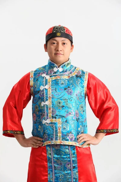 Chinese Man Traditional Costume Posing Studio — Stock Photo, Image