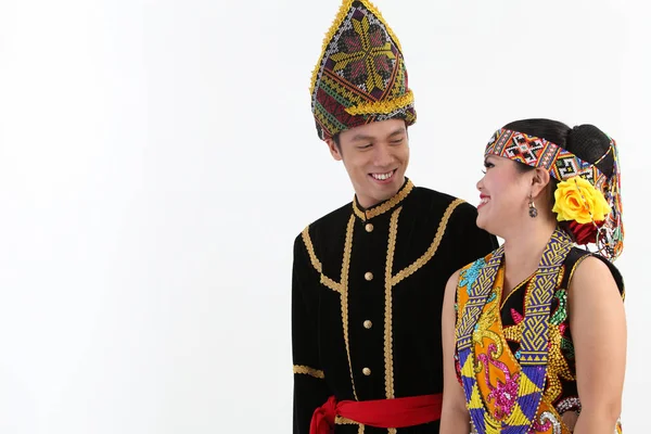 Couple Borneo Dancing Posing Studio — Stock Photo, Image