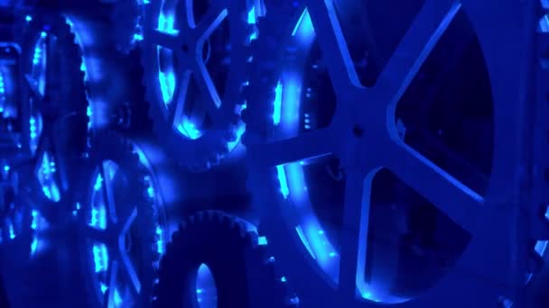 Permesinan Gigi Lampu Neon Biru — Stok Video