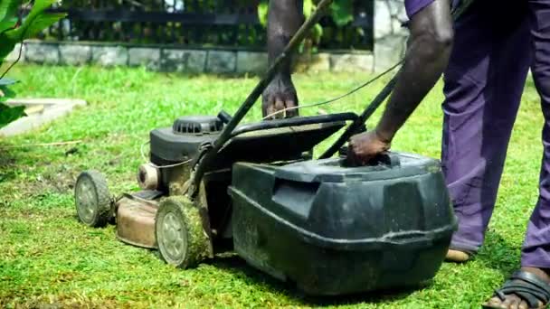 Trabajador Con Césped Mover — Vídeo de stock