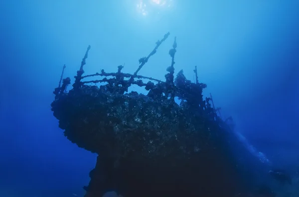 SUDÃO, Mar Vermelho, U.W. foto, naufrágio, a popa do navio afundado - FILM SCAN — Fotografia de Stock