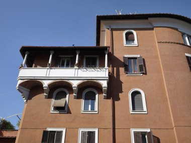 İtalya, Roma, Garbatella, eski bir bina cephe görünümü