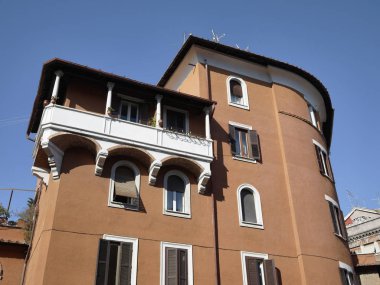 İtalya, Roma, Garbatella, eski bir bina cephe görünümü