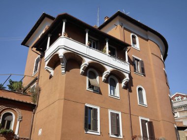 İtalya, Roma, Garbatella, eski bir bina cephe görünümü