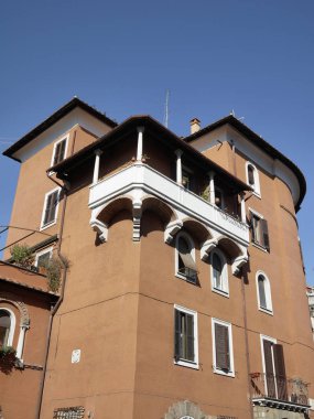 İtalya, Roma, Garbatella, eski bir bina cephe görünümü