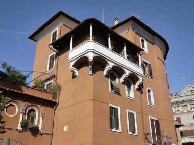 İtalya, Roma, Garbatella, eski bir bina cephe görünümü