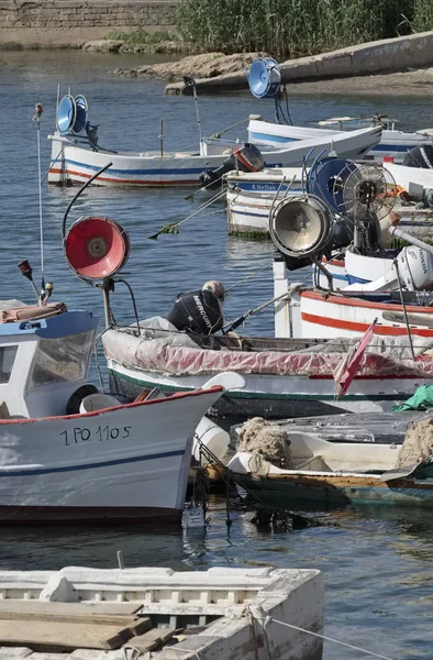 Italy, Sicily, Scoglitti (Ragusa Province); 11 March 2017, sicilian wooden fishing boats in the port - EDITORIAL — Stock Photo, Image