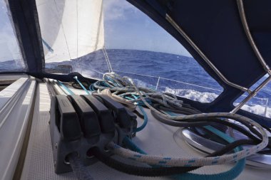 İtalya, Sicilya kanal, yelkenli, deniz halatlar