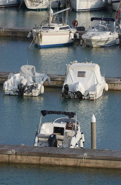 Italy, Sicily, Mediterranean sea, Marina di Ragusa; 12 April 2017, boats and luxury yachts in the port - EDITORIAL — Stock Photo, Image