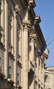 İtalya, Sicilya, scicli (ragusa eyaletinde), Barok townhall's bina cephe