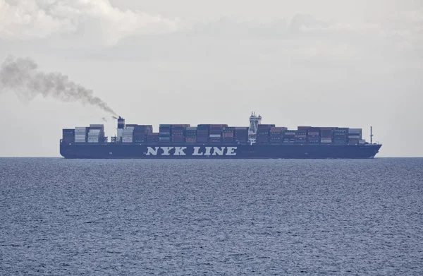 Italy, Sicily, Mediterranean sea, Sicily Channel; 28 September 2017, container ship - EDITORIAL — Stock Photo, Image