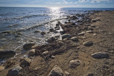 İtalya, Sicilya, Akdeniz deniz, Güney Doğu kıyı şeridi, Casuzze (Ragusa eyaletinde), deniz sahil kayalar