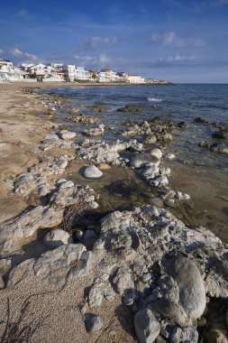 İtalya, Sicilya, Akdeniz deniz, Güney Doğu kıyı şeridi, Casuzze (Ragusa eyaletinde), sahilde evleri