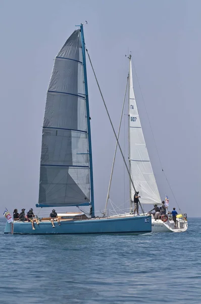 Italy Sicily Mediterranean Sea Marina Ragusa June 2012 Sailboats Race — Stock Photo, Image