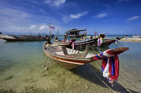 Tailandia Koh Phangan Isla Phangan Barcos Pesqueros Locales Madera Orilla — Foto de Stock