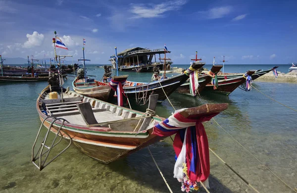 Tailandia Koh Phangan Isla Phangan Barcos Pesqueros Locales Madera Orilla — Foto de Stock