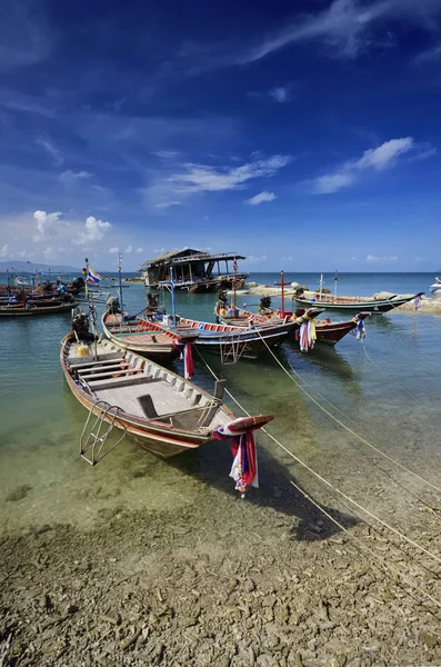 Tailândia Koh Phangan Phangan Island Barcos Pesca Madeira Locais Costa — Fotografia de Stock